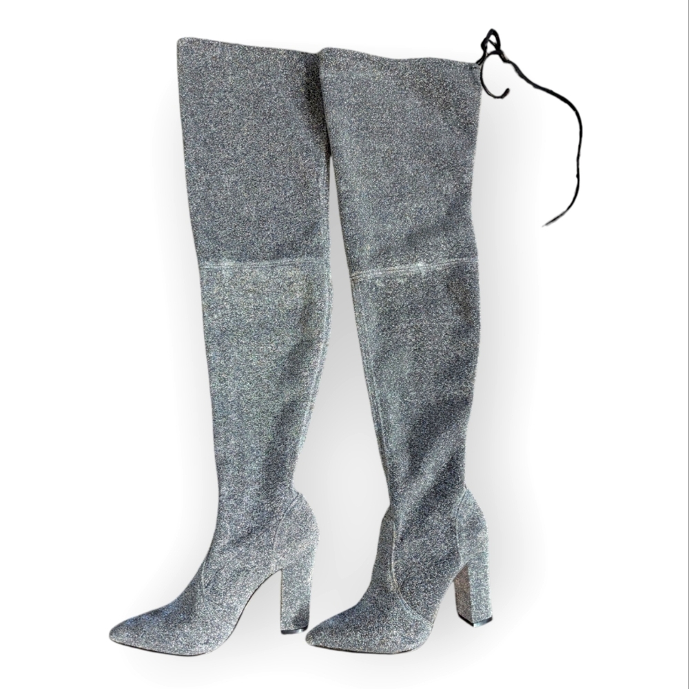 Carvela Thigh High Silver Sparkle Heel Boots EU Size 38